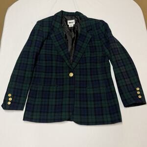 Vintage Leslie Fay Sportswear Petite Blazer Women's Size 8 Green and Blue Plaid